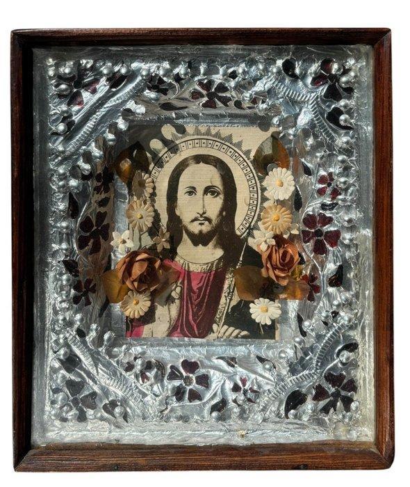 Icoon - Christus Pantokrator - Hout, Glas, Textiel, Antiek en Kunst, Antiek | Boeken en Bijbels