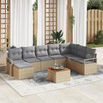 vidaXL 9-delige ligbed set met kussens in beige poly rattan, Verzenden, Nieuw, Rotan