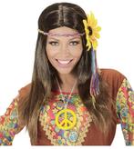 Hippie 60S Pruik Bruin Met Zonnebloem Haarband, Nieuw, Verzenden
