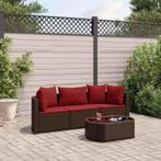 vidaXL 4-delige Loungeset met kussens poly rattan bruin, 3 zitplaatsen, Nieuw, Loungeset, Verzenden