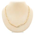 Bicolor gouden staafjes collier met vaste hanger en diama..., Sieraden, Tassen en Uiterlijk, Kettingen, Gebruikt, Overige kleuren