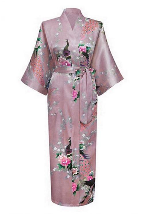 KIMU® Kimono Mauve Maxi S-M Yukata Satijn Lang Lange Paars T, Kleding | Dames, Carnavalskleding en Feestkleding, Nieuw, Maat 36 (S)