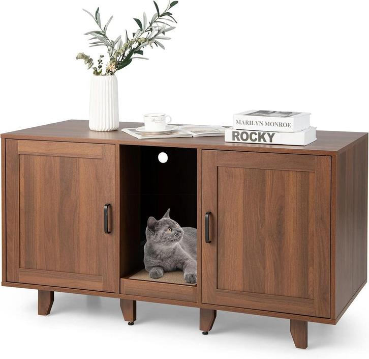 COSTWAY Kattenbak, kast voor 2 katten, kattenkast voor katte, Huis en Inrichting, Woonaccessoires | Overige, Zo goed als nieuw