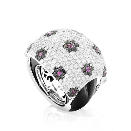 Ring - 18 karaat Witgoud, 18K witgouden ring met bloemen en, Sieraden, Tassen en Uiterlijk, Ringen
