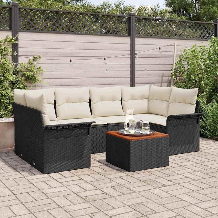 vidaXL Tuin Sofa Set 7 pcs Zwart Poly riet, Tuin en Terras, Tuinsets en Loungesets, Nieuw, Rotan, Verzenden