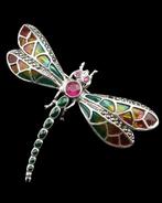 Robijn - Zilver, Rubis - Libellule Broche Geest van de
