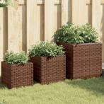 vidaXL Plantenbakken 3 st poly rattan bruin, Tuin en Terras, Bloempotten, Verzenden, Nieuw