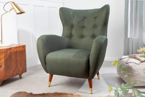 Retro design fauteuil DON flesgroene veerkern gouden, Huis en Inrichting, Fauteuils, Ophalen of Verzenden