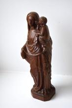 Beeld, Oude beeld Maria met kind - Houtsnijwerk - 24 cm -, Antiek en Kunst
