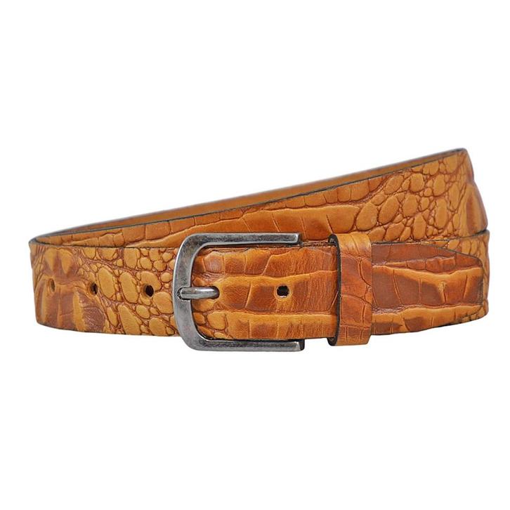 Landley Leren Volnerf Unisex Kroko Riem - 4 cm - Cognac - 95, Kleding | Heren, Riemen en Ceinturen, Nieuw, Verzenden