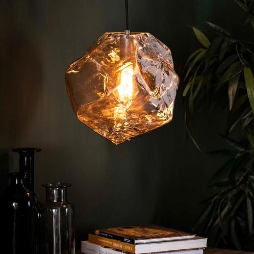 *WOONWINKEL* Glazen Hanglamp Steenvorm Chroom, Huis en Inrichting, Lampen | Hanglampen, Nieuw, Verzenden