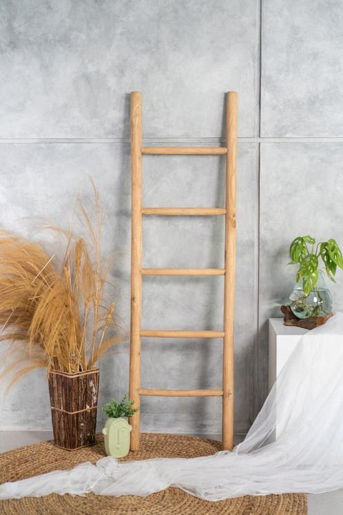 Teakhouten decoratie ladder | Naturel Teak | 50x5x175, Huis en Inrichting, Badkamer | Badtextiel en Accessoires, Nieuw, Verzenden