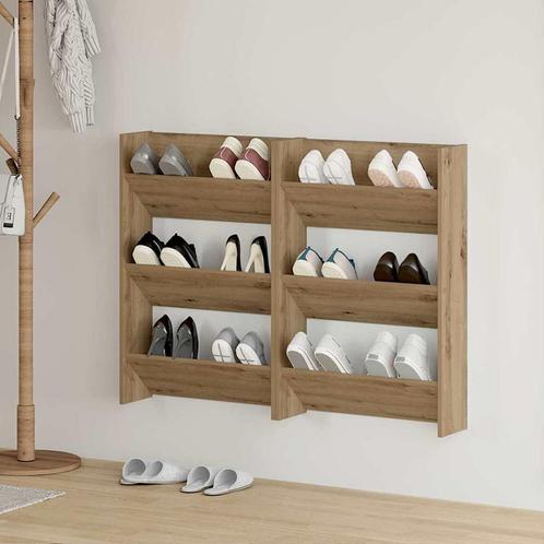 vidaXL Wand Schoenenkasten 2 pcs artisanaal eikenkleurig, Huis en Inrichting, Kasten | Schoenenrekken, Nieuw, Verzenden
