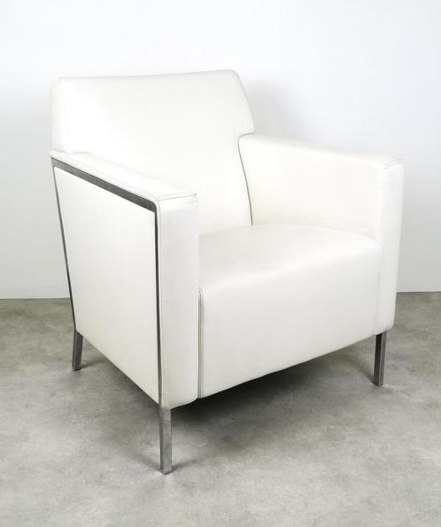 Moroso Steel Lounge Fauteuil  wit leer/chroom     4x, Huis en Inrichting, Fauteuils, 75 tot 100 cm, Zo goed als nieuw, 50 tot 75 cm