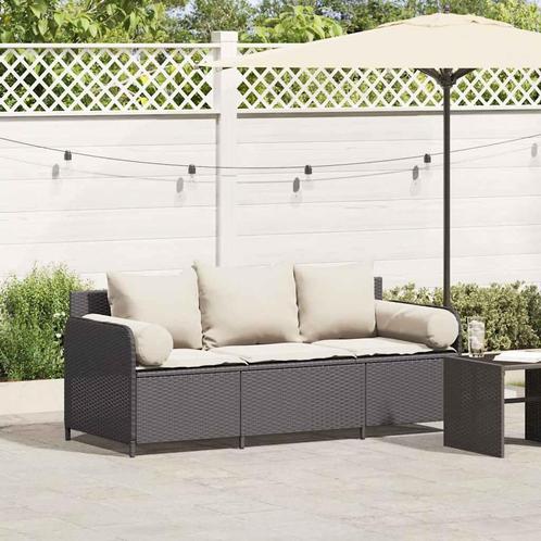 vidaXL Tuinbank 3-zits met kussens poly rattan zwart, Tuin en Terras, Tuinsets en Loungesets, Nieuw, Rotan, Verzenden