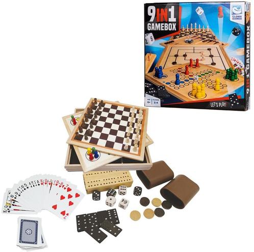 Clown 9-In-1 Spellendoos Hout | Clown Games -, Hobby en Vrije tijd, Gezelschapsspellen | Bordspellen, Nieuw, Verzenden