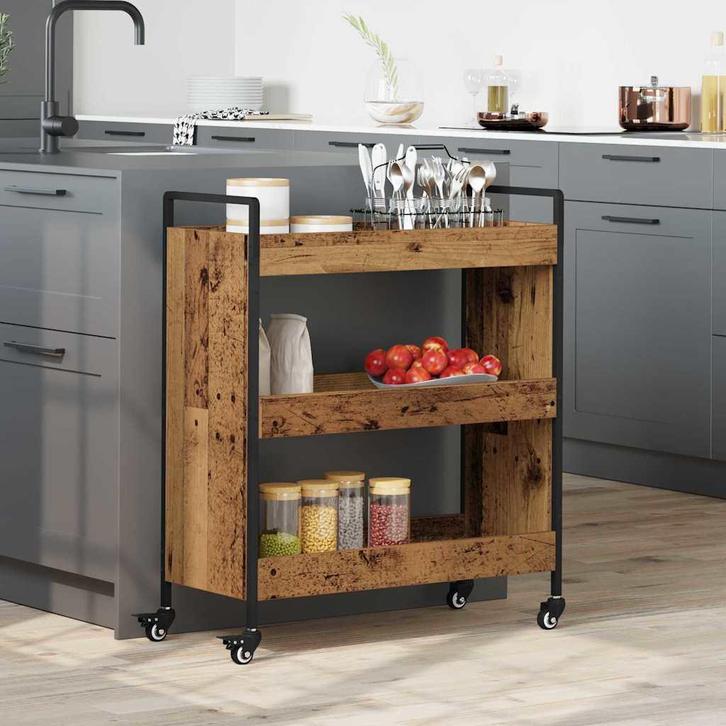 vidaXL Keuken Trolley Oud hout 70 x 30 x 82 cm Bewerkt hout, Huis en Inrichting, Keuken | Keukenbenodigdheden, Nieuw, Verzenden