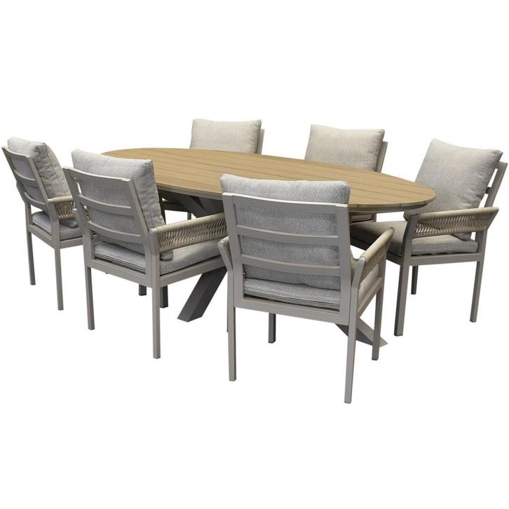 Saigon Salvador dining tuinset ovaal 220x115xH75 cm 7 delig, Tuin en Terras, Tuinsets en Loungesets, Nieuw, Aluminium, Ophalen of Verzenden