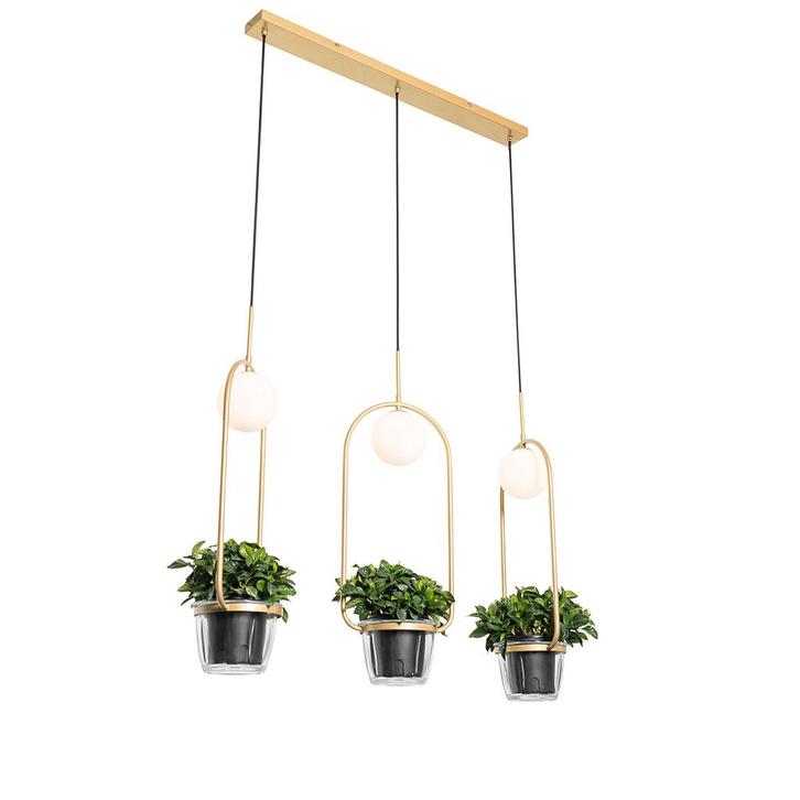 Art deco hanglamp goud met wit glas 3-lichts - Isabella, Huis en Inrichting, Lampen | Hanglampen, Nieuw, Overige materialen, 75 cm of meer