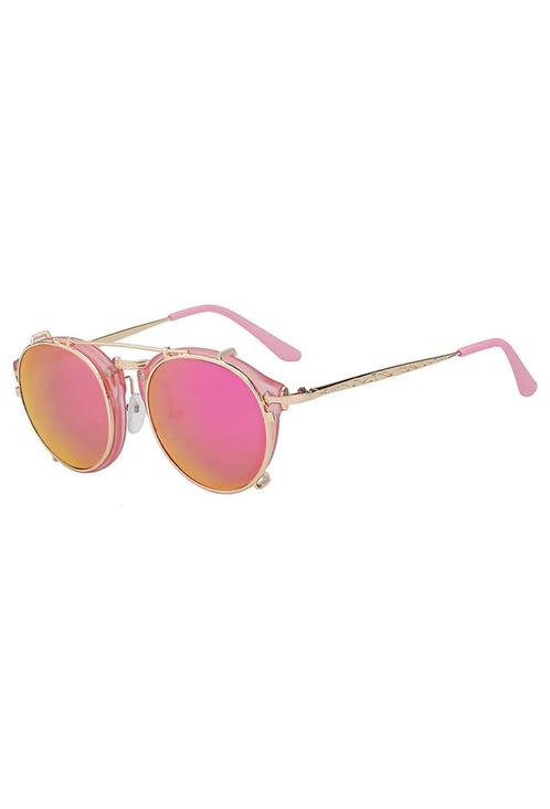Ronde Zonnebril Clip On Steampunk Doorzichtig Lichtroze/Goud, Sieraden, Tassen en Uiterlijk, Zonnebrillen en Brillen | Dames, Roze