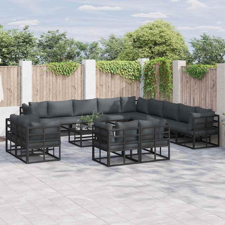 vidaXL Tuin Sofa Set met kussen 14 pcs Zwart Aluminium, Tuin en Terras, Tuinsets en Loungesets, Nieuw, Aluminium, Verzenden
