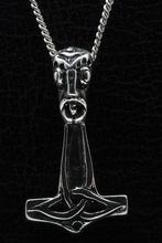 Zilveren Hamer van Thor met hoofd ketting hanger, Nieuw, Verzenden