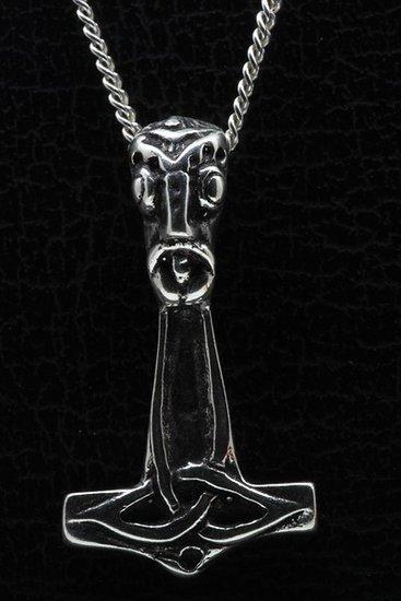 Zilveren Hamer van Thor met hoofd ketting hanger, Sieraden, Tassen en Uiterlijk, Kettinghangers, Verzenden