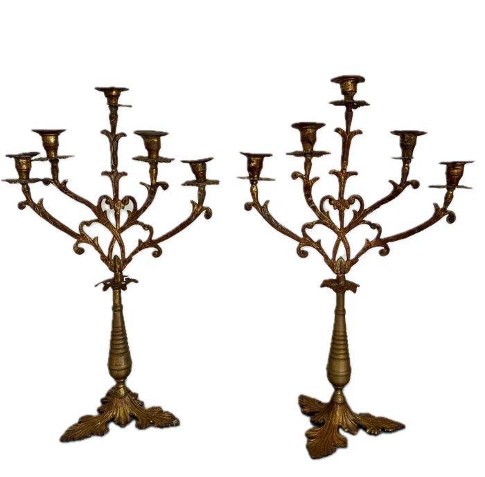 Kaarsenhouder (2) - Verguld brons - Antieke kandelaars, Antiek en Kunst, Antiek | Overige Antiek