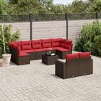 vidaXL 10-delige Loungeset met kussens poly rattan bruin, Verzenden, Nieuw, Rotan, Loungeset