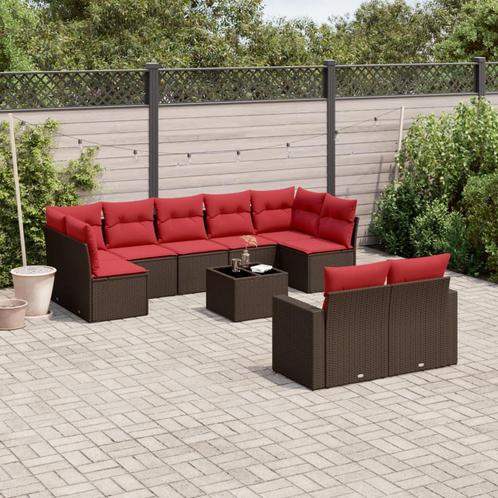 vidaXL 10-delige Loungeset met kussens poly rattan bruin, Tuin en Terras, Tuinsets en Loungesets, Loungeset, Nieuw, Rotan, Verzenden