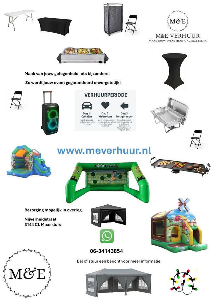 Feestverhuur huren MEverhuur voor feest en bedrijfsfeest, Hobby en Vrije tijd, Feestartikelen | Verhuur, Overige, Nieuw, Ophalen
