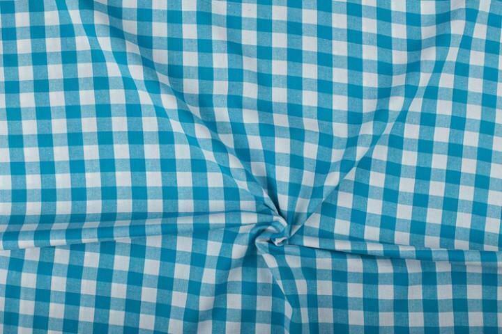 Geblokte stof waterblauw wit geruit - 18mm geruit, Hobby en Vrije tijd, Stoffen en Lappen, 120 cm of meer, 200 cm of meer, Blauw