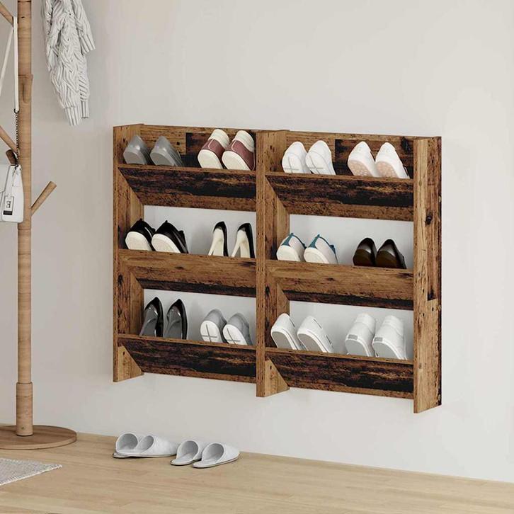 vidaXL Wand Schoenenkasten met plank Anders Oud hout Bewerkt, Huis en Inrichting, Kasten | Schoenenrekken, Nieuw, Verzenden