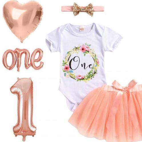 Cakesmash 1e verjaardag set Rosé Goud Wild One deLuxe 6-deli, Kinderen en Baby's, Babykleding | Maat 80, Meisje, Nieuw, Jurkje of Rokje