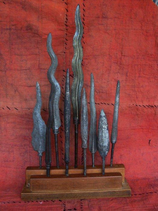 Collectie van 9 Antieke Pamor Lanspunten Java - Indonesië -, Antiek en Kunst, Kunst | Niet-Westerse kunst
