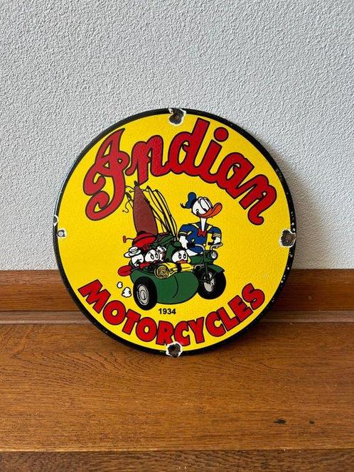 Donald Duck - INDIAN MOTORCYCLES - Emaille bord -, Antiek en Kunst, Antiek | Wandborden en Tegels