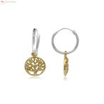 Gold plated 925 Zilveren oorringen  levensboom hanger witte, Verzenden, Nieuw, Zilver