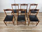Stoel (6) - Eetkamerstoelen in teak en skai. - Leder, Teak
