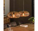 Hanglamp Stripes 2 lampen mangohout - naturel, Huis en Inrichting, Lampen | Hanglampen, Nieuw, Ophalen of Verzenden