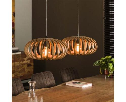 Hanglamp Stripes 2 lampen mangohout - naturel, Huis en Inrichting, Lampen | Hanglampen, Ophalen of Verzenden