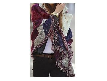 Veiling - Luxe oversized sjaal - bordeaux met blauw en grijs beschikbaar voor biedingen