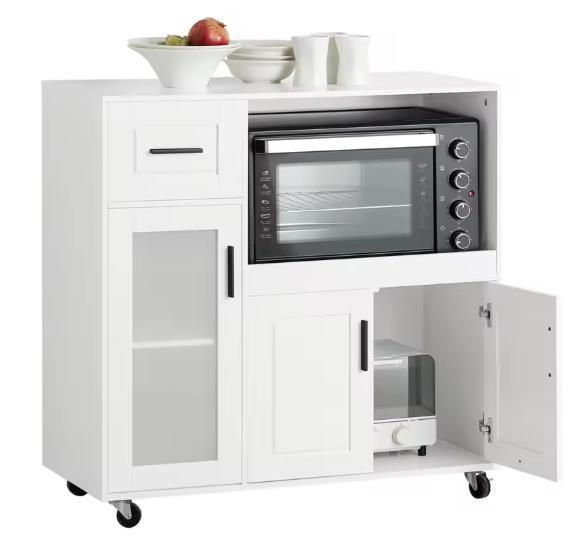 Wit Dressoir op Wielen met Lade & Glazen Deur – 89 cm, Huis en Inrichting, Keuken | Keukenelementen, Nieuw, Verzenden