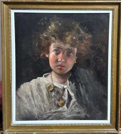 Scuola napoletana (XIX-XX) - Ritratto di Fanciullo, Antiek en Kunst, Kunst | Schilderijen | Klassiek