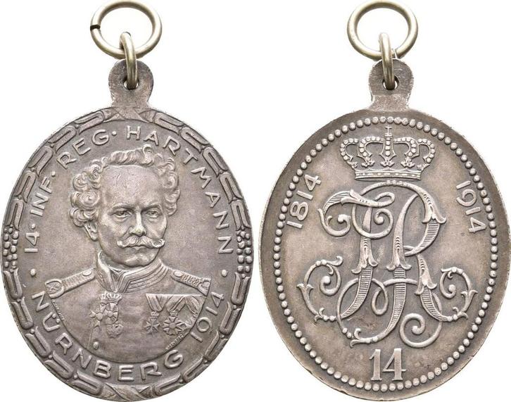 Hochovale Weißmetallmedaille 1914 Nuernberg Stadt:, Postzegels en Munten, Penningen en Medailles, Verzenden