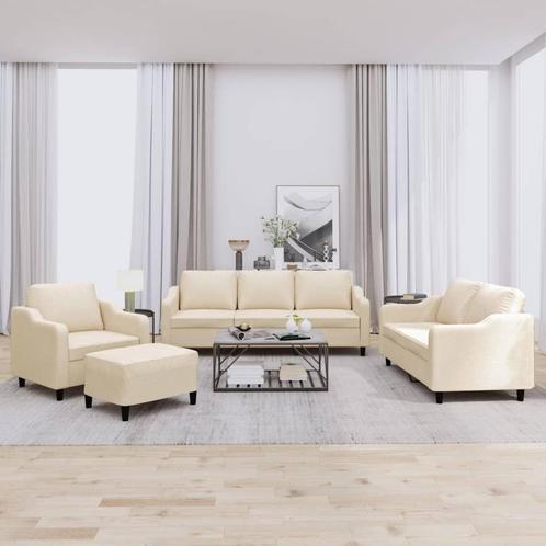 vidaXL 4-delige Loungeset met kussens stof crèmekleurig, Huis en Inrichting, Banken | Bankstellen, Nieuw, 150 tot 200 cm, Stof