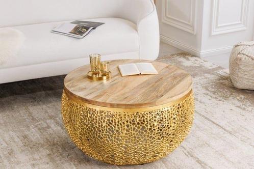 Design salontafel ABSTRACT LEAF 80cm goud massief mangohout, Huis en Inrichting, Tafels | Salontafels, Ophalen of Verzenden