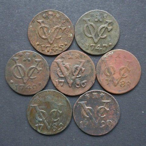 Nederlands-Indië, Zeeland. Zeer Leuk Lotje VOC Duiten 1745 -, Postzegels en Munten, Munten | Nederland