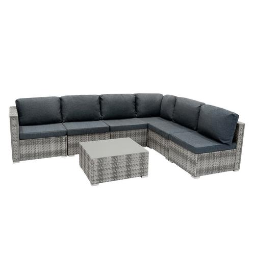 Rotan Modulaire Tuinmeubelen 7 Stuk Grijs Loungeset met, Tuin en Terras, Tuinsets en Loungesets, Verzenden