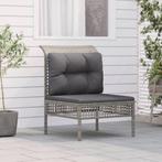 vidaXL Tuinmiddenbank met kussens poly rattan grijs, Verzenden, Nieuw, Rotan