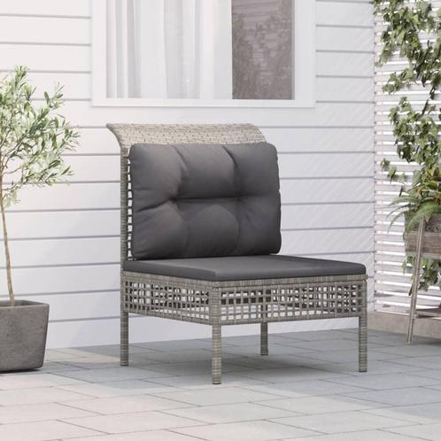 vidaXL Tuinmiddenbank met kussens poly rattan grijs, Tuin en Terras, Tuinsets en Loungesets, Nieuw, Rotan, Verzenden